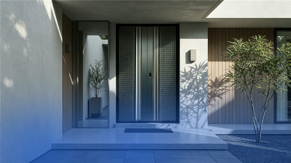 Cast aluminum entry door with three-dimensional decorative panel relief