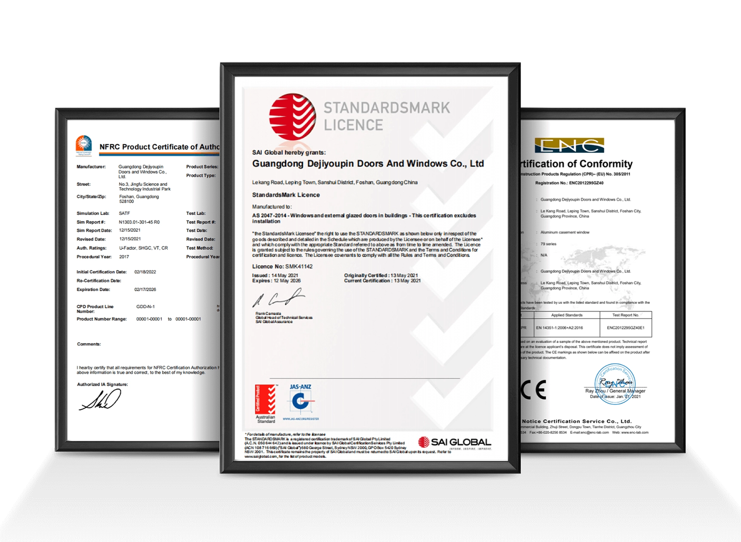 DERCHI certificates and product patents for entry door systems