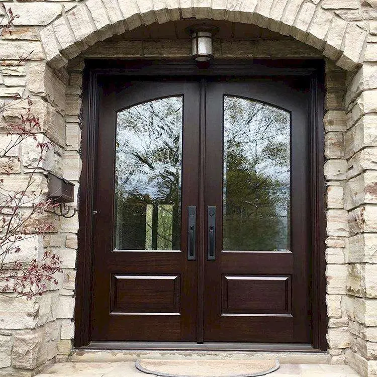 Custom Luxury Wood Front Entry Door | Frosted Glass Mahogany Double Door - DERCHI Manufacturer, Supplier