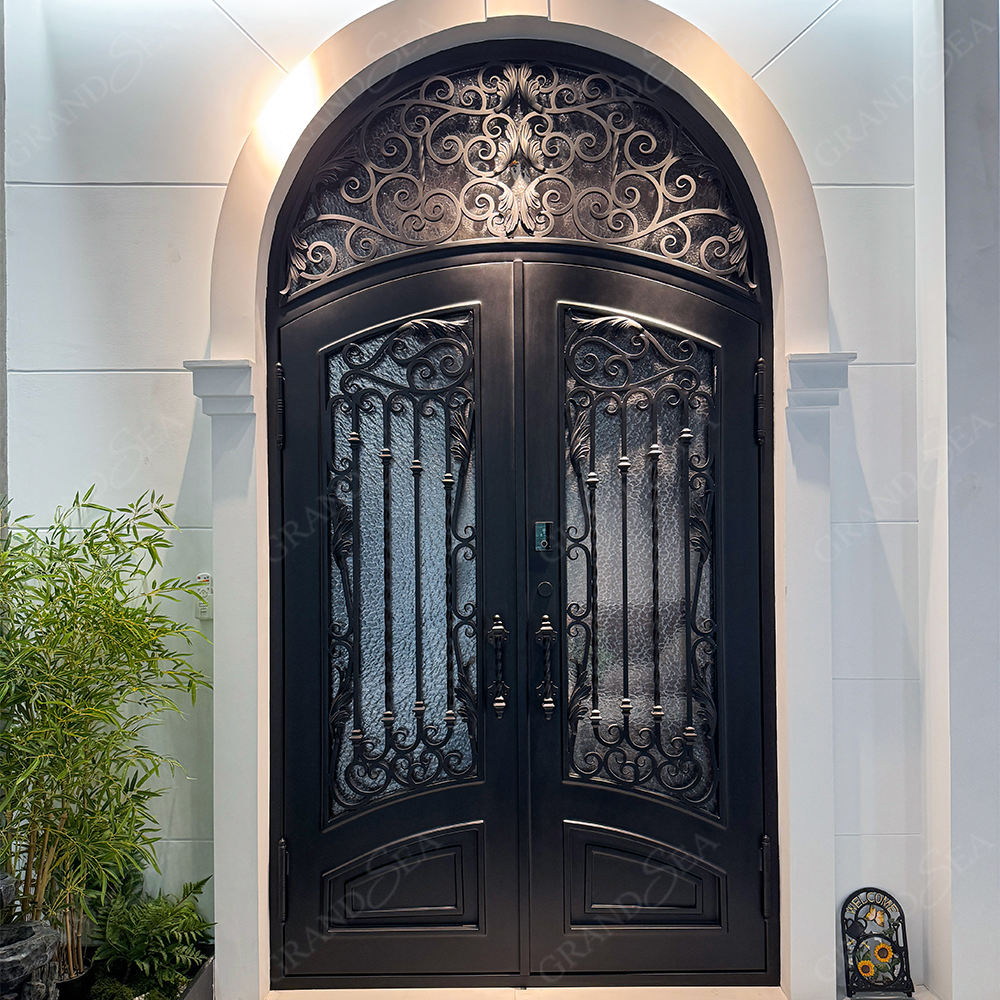DERCHI Customized Luxury Wrought Iron Double Glass Entry Door