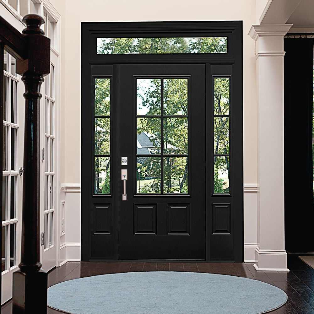 DERCHI Extra Large Aluminum Solid Wood Glass Sidelight Pivot Entry Door