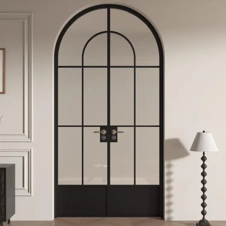 Custom Arched Glass Double Entry Door | Modern Farmhouse Black Security - DERCHI Manufacturer, Factories