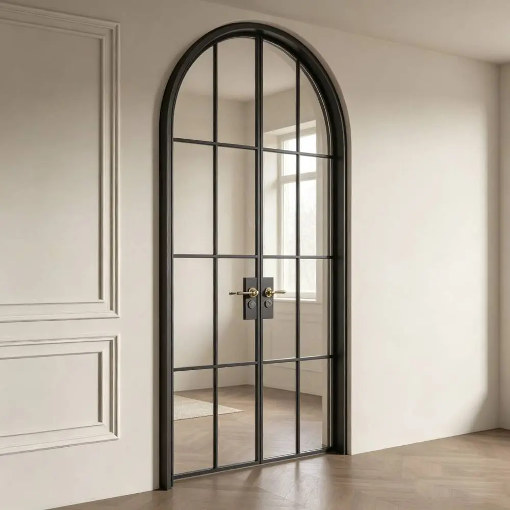 Custom Arched Glass Double Entry Door | Modern Farmhouse Black Security - DERCHI Manufacturer, Factories