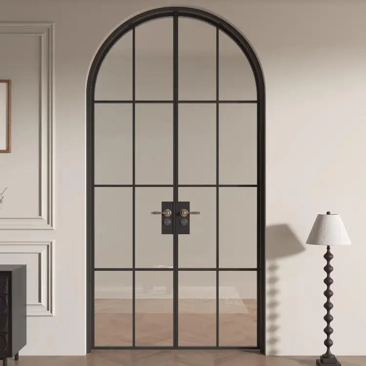 Custom Arched Glass Double Entry Door | Modern Farmhouse Black Security - DERCHI Manufacturer, Factories
