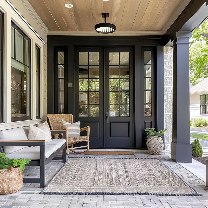 Custom Exterior Aluminum French Doors with Security Grid Design — Black Frame and Tempered Glass for Patio and Main Entrance (DERCHI Brand) Supplier, Factory