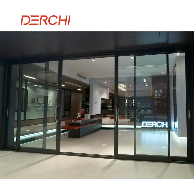 Custom DERCHI American Exterior Hurricane Proof Soundproof Double Tempered Glass Aluminium Thermal Break Outdoor Balcony Patio Sliding Factory, Factories