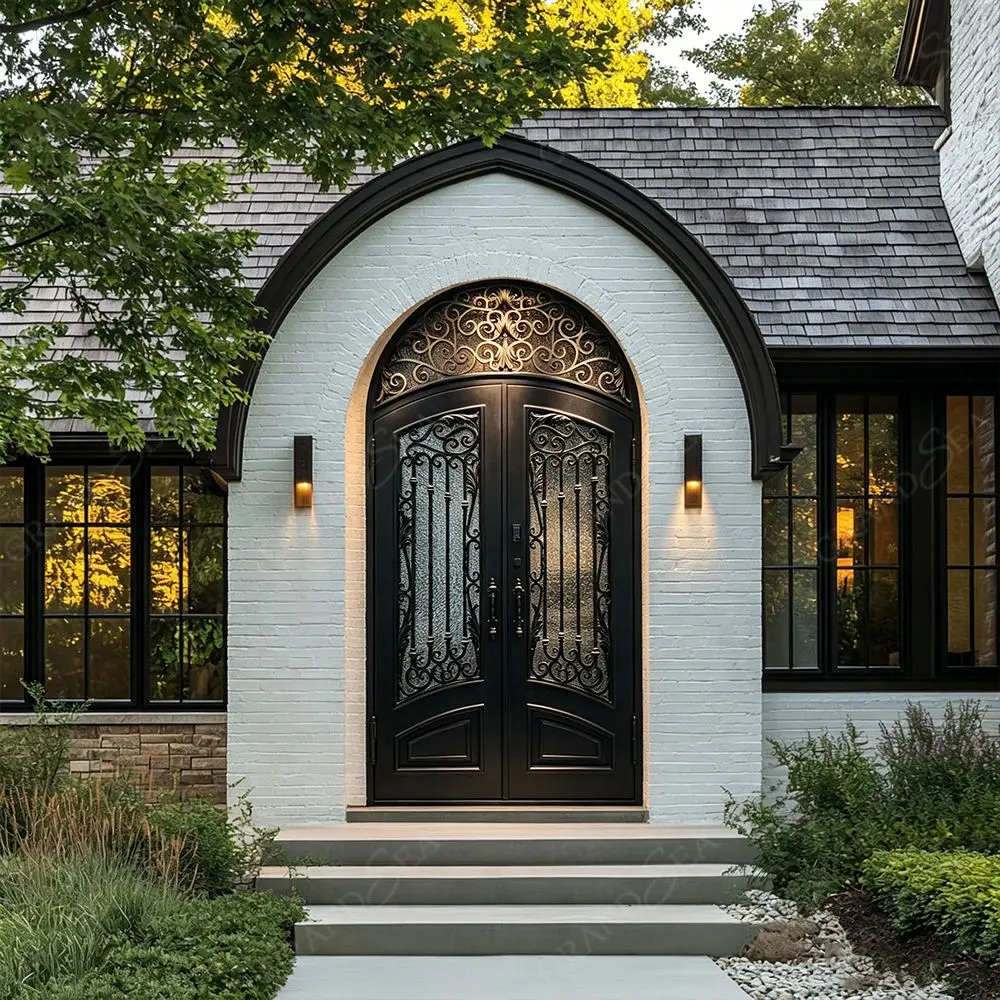 Custom Custom Wrought Iron Glass Door | Luxury Double Exterior Entry - DERCHI Suppliers, Factories