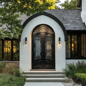 Custom Wrought Iron Glass Door | Luxury Double Exterior Entry