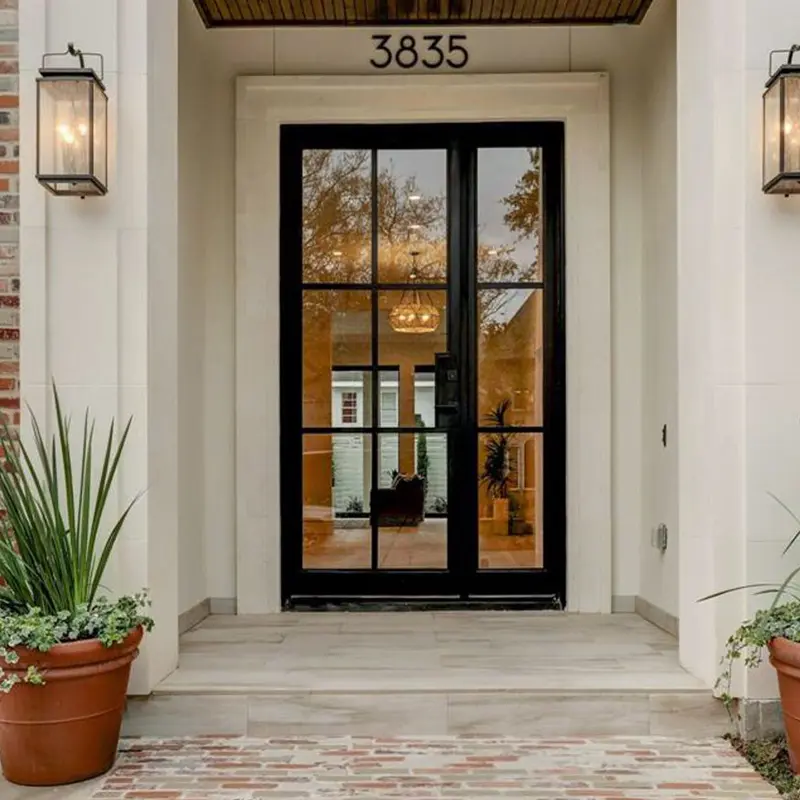 Custom Exterior Aluminum French Doors with Security Grid Design — Black Frame and Tempered Glass for Patio and Main Entrance (DERCHI Brand) Supplier, Factory