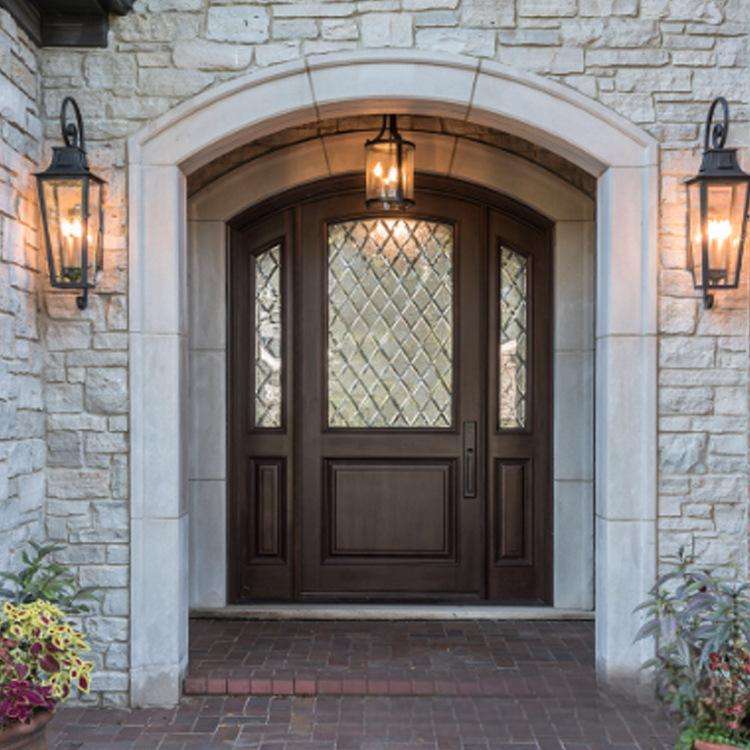 DERCHI High Quality Frosted Glass Mahogany Solid Wood Double Luxury Entry Door