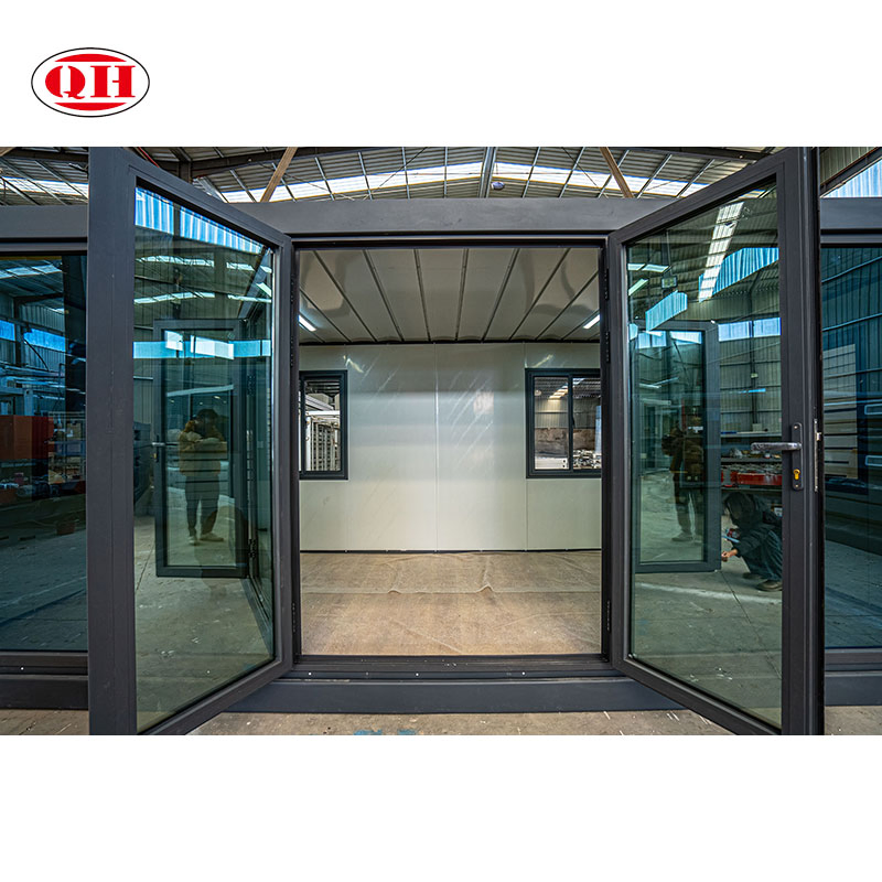 Prefab Folded Custom Container Unit with Wood Grain Wall Cladding &amp; Glass Door Wall