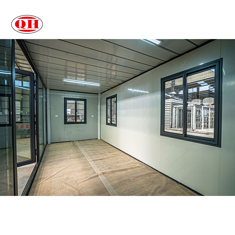 Prefab Folded Custom Container Unit with Wood Grain Wall Cladding &amp; Glass Door Wall