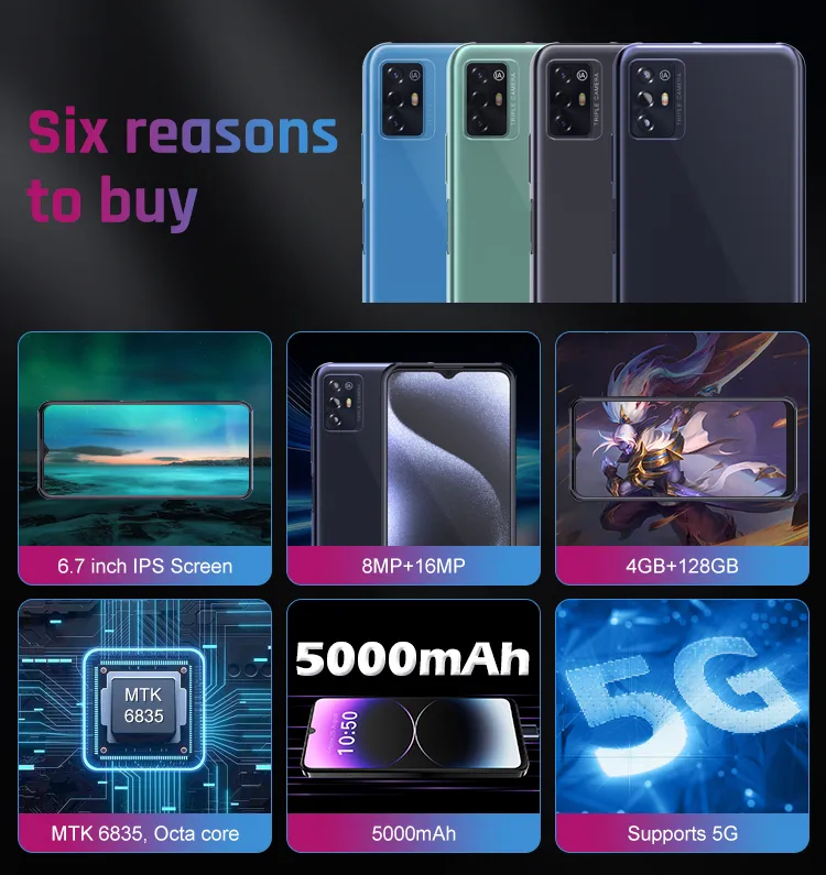 6.7inch 5g شبكة 6GB 128GB هاتف أندرويد الأصلي بسرعة فائقة للألعاب الهاتف المحمول الذكي
