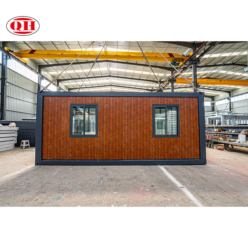 Prefab Folded Custom Container Unit with Wood Grain Wall Cladding &amp; Glass Door Wall