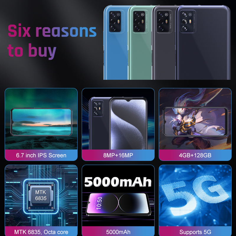 6.7inch 5g شبكة 6GB 128GB هاتف أندرويد الأصلي بسرعة فائقة للألعاب الهاتف المحمول الذكي