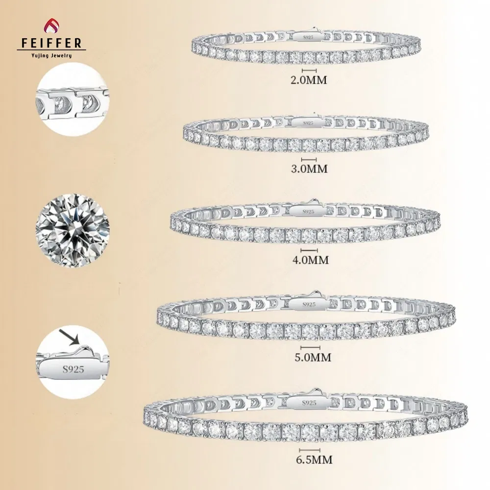 سوار تنس مويسانيتي مطلي بالروديوم 2/3/4/5mm لون د VVS هدية للزوجة