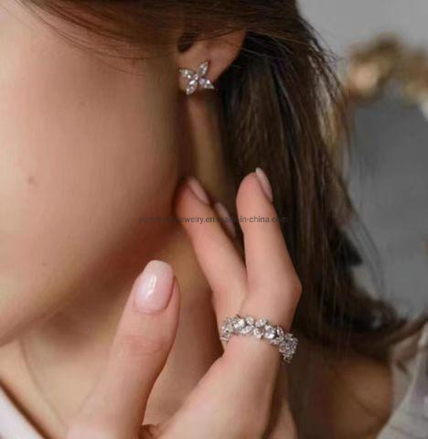 925 خاتم زفاف من الفضة الإسترلينية بتصميم زهري على شكل تنس