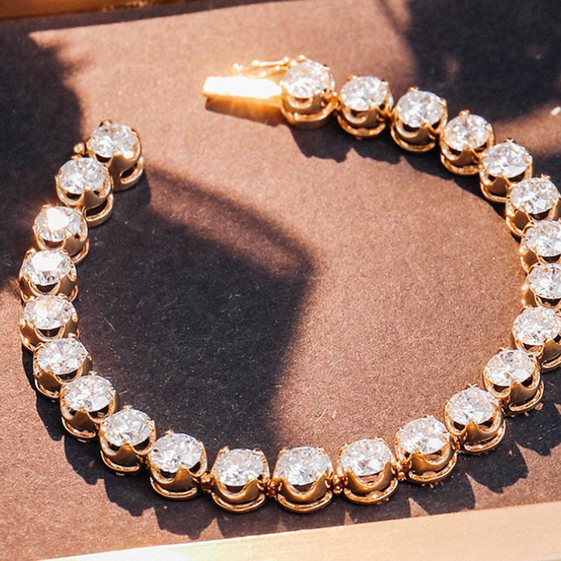 18K سوار تنس ماسي مقطوع دائري من الذهب، مجوهرات زفاف فاخرة