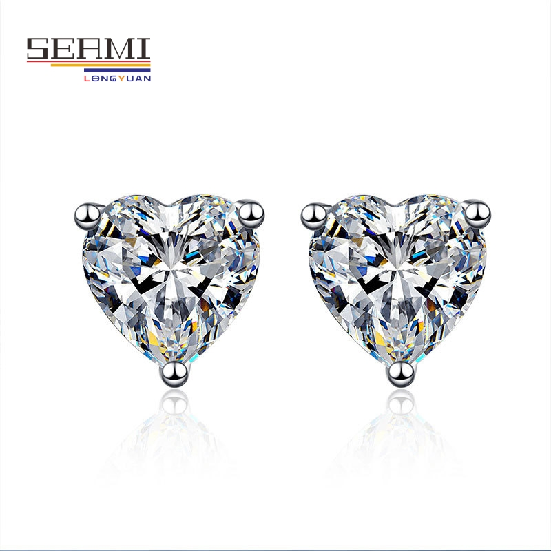 3-8mm أقراط على شكل قلب مزينة بحجر زركونيا مكعب 3 أقراط فضية بتصميم برونغ