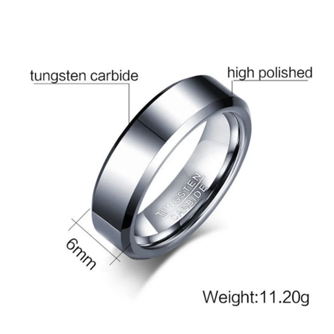 خاتم زفاف فضي خاتم خطوبة للرجال خاتم تنجستن للرجال - 6/8mm خاتم موضة كلاسيكية
