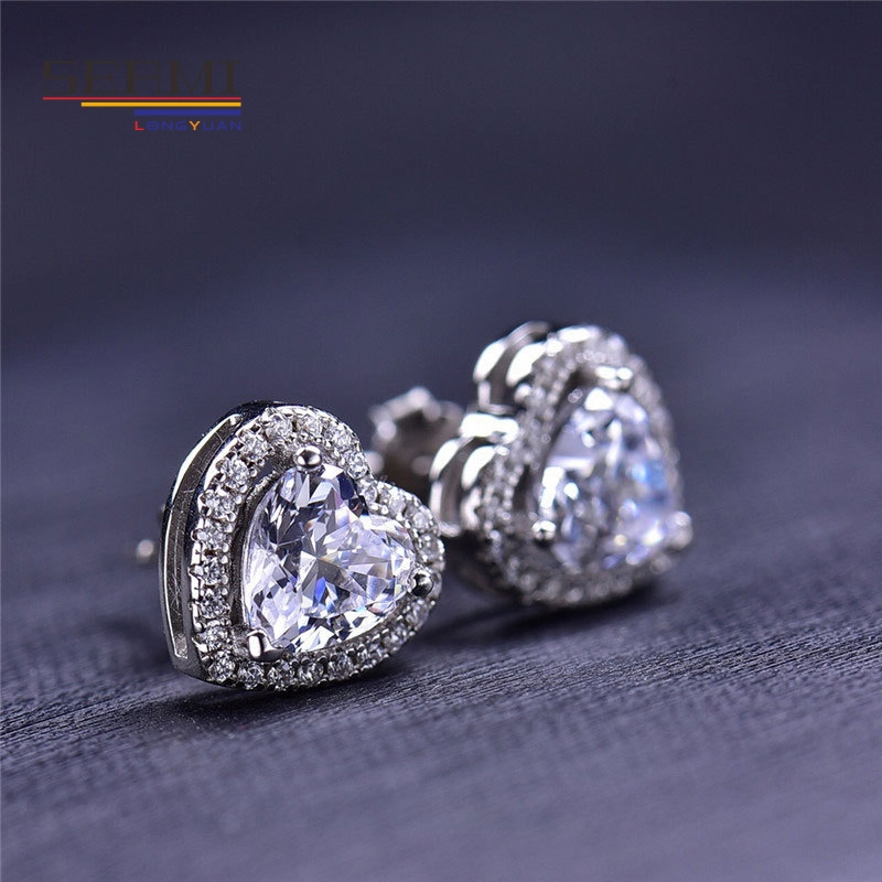 3-8mm أقراط على شكل قلب مزينة بحجر زركونيا مكعب 3 أقراط فضية بتصميم برونغ