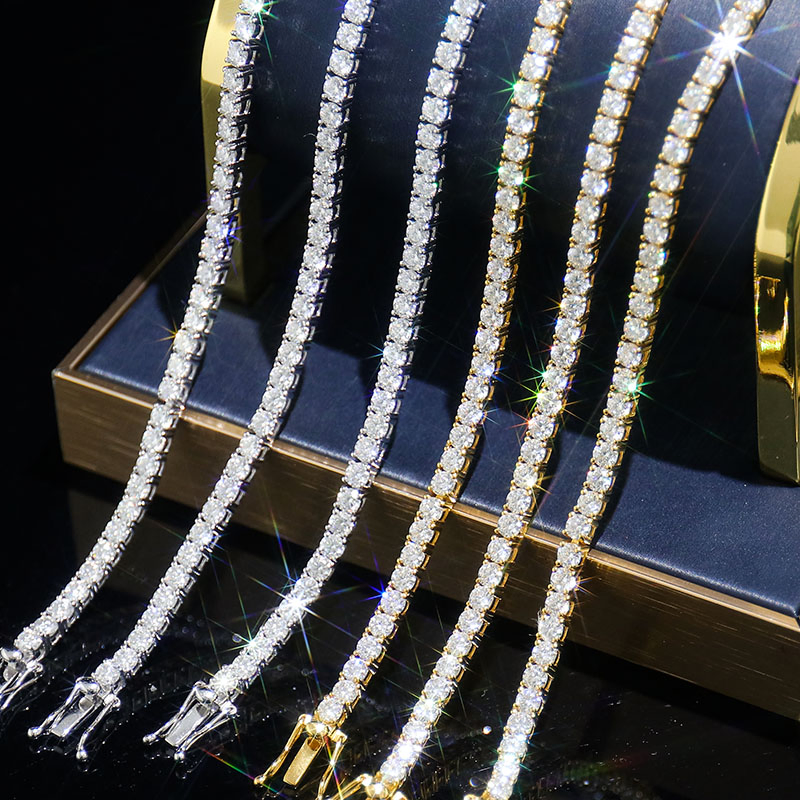 925 سوار تنس من الفضة الإسترلينية مع مويسانيتي 3mm 4mm 5mm للنساء مجوهرات سوار