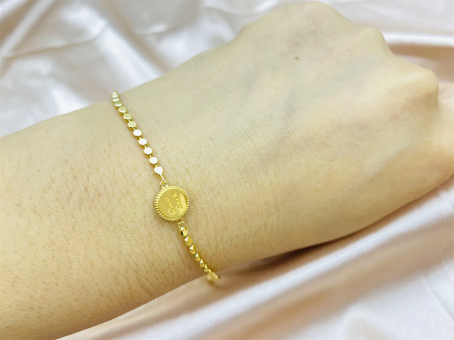 18K سوار مطلي بالذهب مع 925 تميمة فضية للحظ