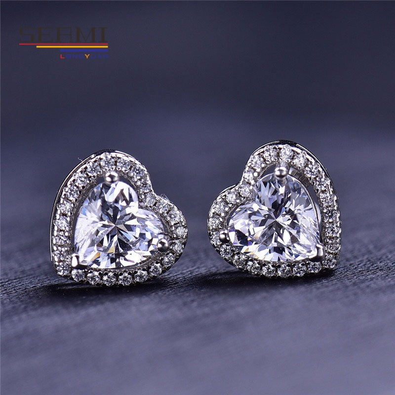 3-8mm أقراط على شكل قلب مزينة بحجر زركونيا مكعب 3 أقراط فضية بتصميم برونغ