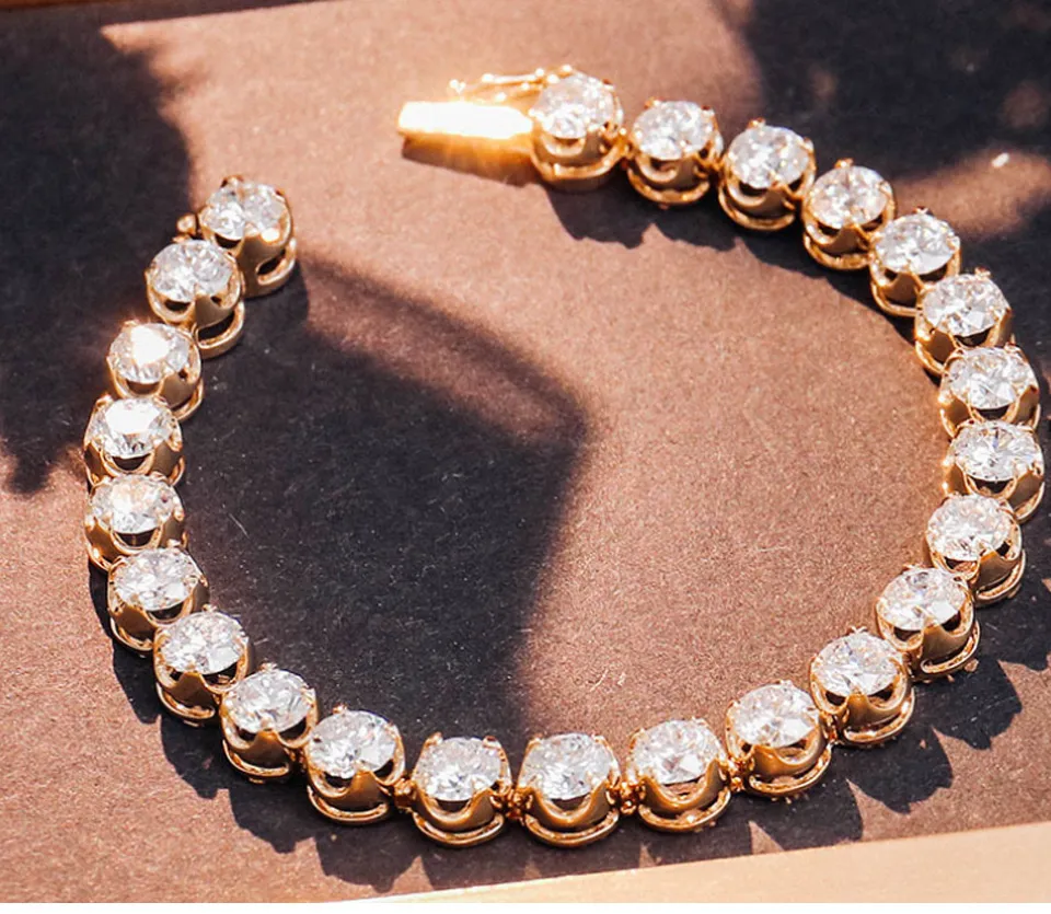 18K سوار تنس ماسي مقطوع دائري من الذهب، مجوهرات زفاف فاخرة