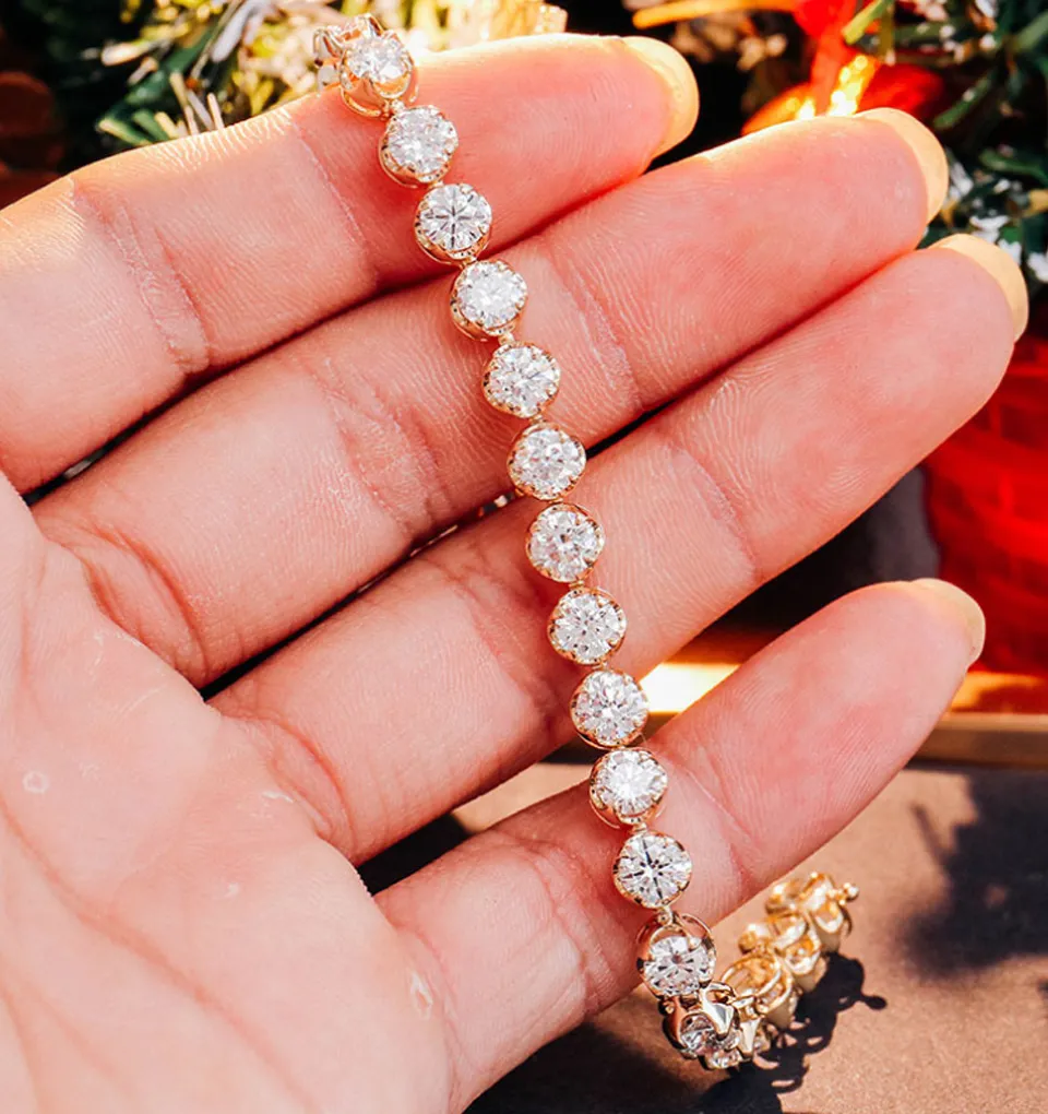 18K سوار تنس ماسي مقطوع دائري من الذهب، مجوهرات زفاف فاخرة
