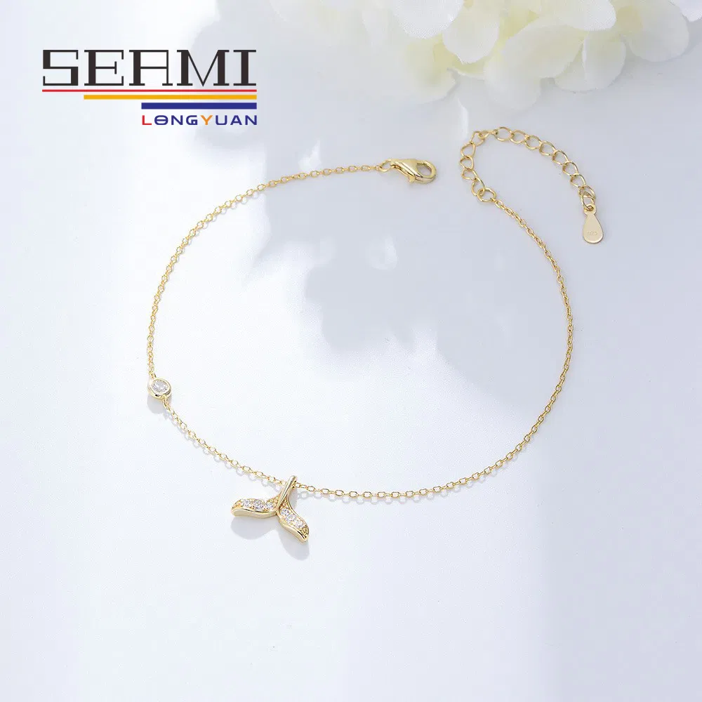 S925 سوار كاحل على شكل ذيل سمكة من الفضة الاسترلينية