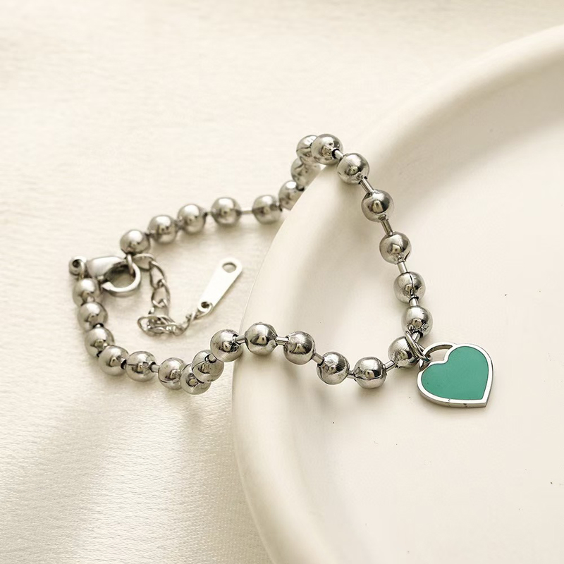 سوار charm على شكل قلب فاخر خفيف مع خرز أزرق وسلسلة خرز رومانسية