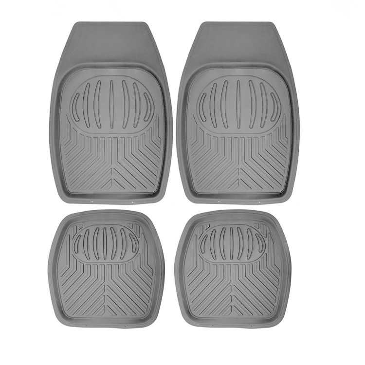 4PCS حصائر أرضية للسيارات مصنوعة من مطاط PVC ثقيل الوزن مقاومة لجميع الأحوال الجوية باللون الرمادي