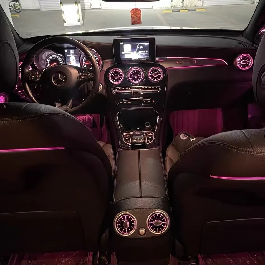 ترقية X253 مجموعة إضاءة داخلية محيطية لمرسيدس بنز C-Class Glc W205 مصابيح LED للسيارة 64-Color ملحقات زخرفية LHD/Rhd