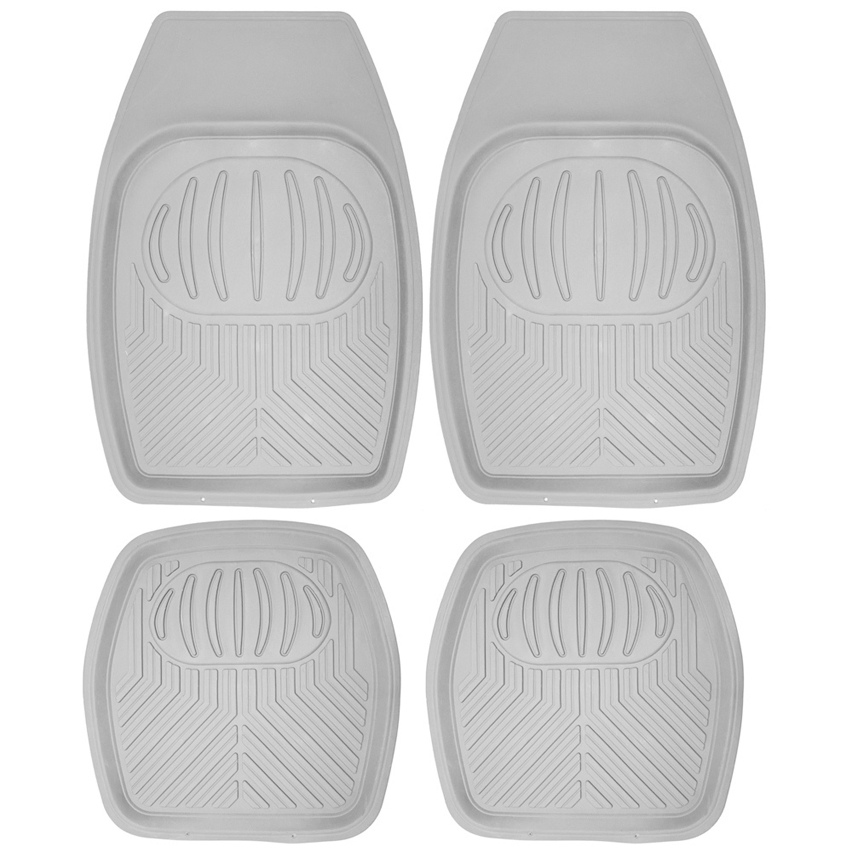 4PCS حصائر أرضية للسيارات مصنوعة من مطاط PVC ثقيل الوزن مقاومة لجميع الأحوال الجوية باللون الرمادي