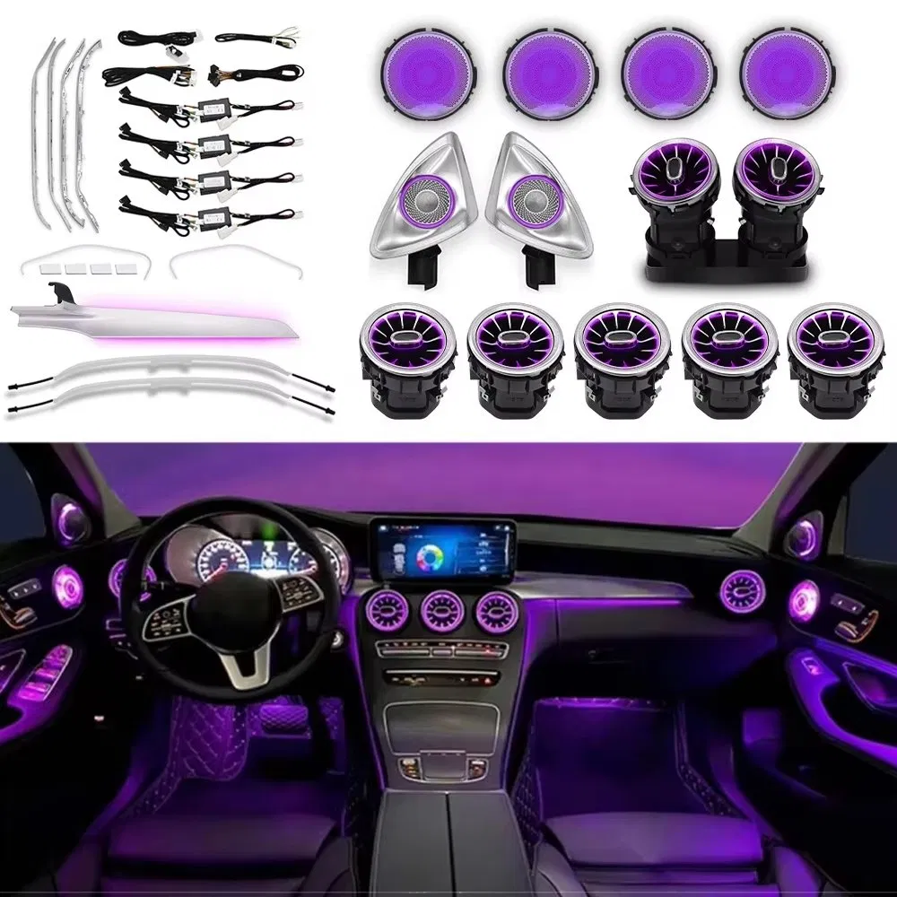 ترقية X253 مجموعة إضاءة داخلية محيطية لمرسيدس بنز C-Class Glc W205 مصابيح LED للسيارة 64-Color ملحقات زخرفية LHD/Rhd