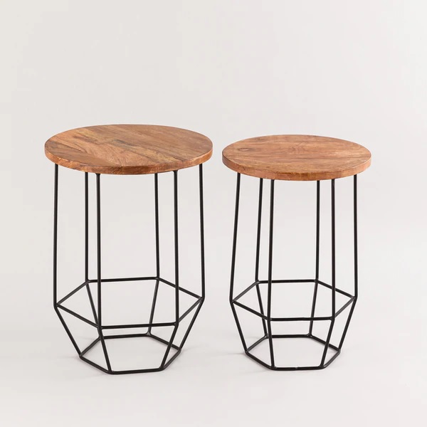 Modern Wooden Nesting Tables Extendable Storage Sturdy Metal Frame Movable Adjustable Height Home Furniture Living Room Bedroom