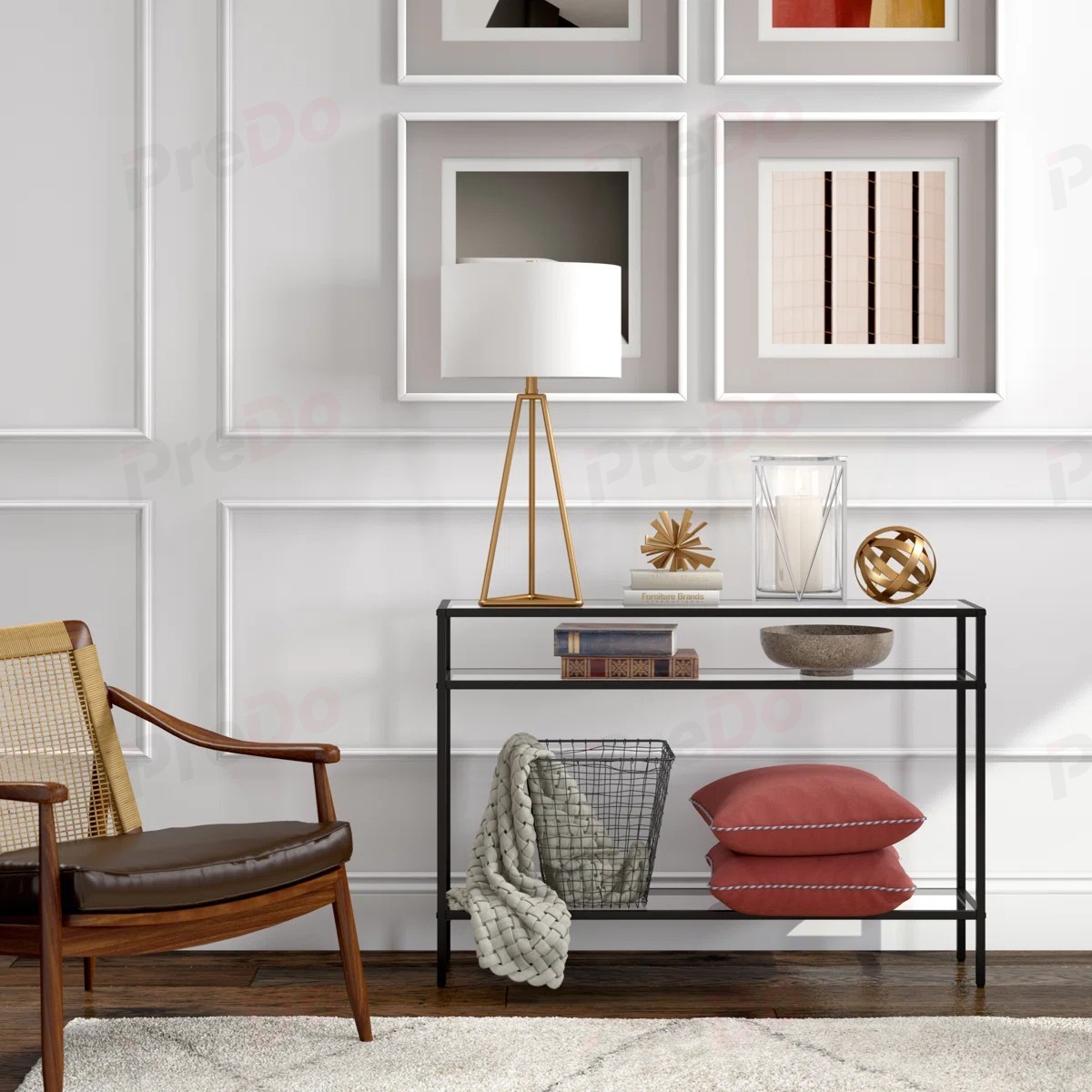 European Minimalist Adjustable Height Console Table Metal Top Shelves Easy Assembly Modern Metal Living Room Entryway Sofa Table