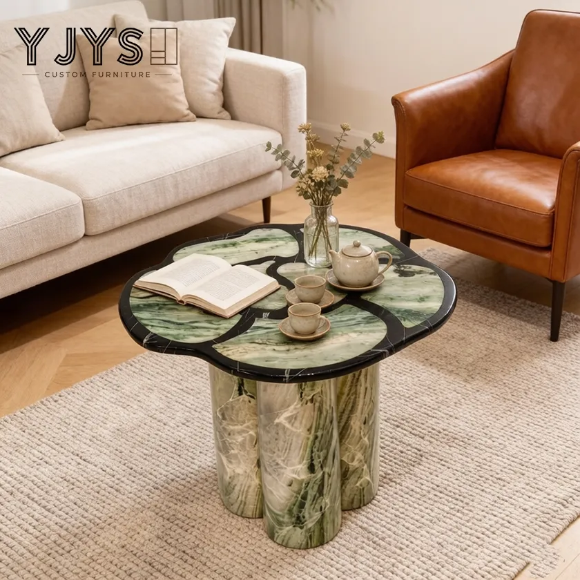 Irregular Petal Marble Inlay Accent Table, Living Room Furniture