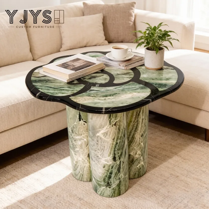 Irregular Petal Marble Inlay Accent Table, Living Room Furniture