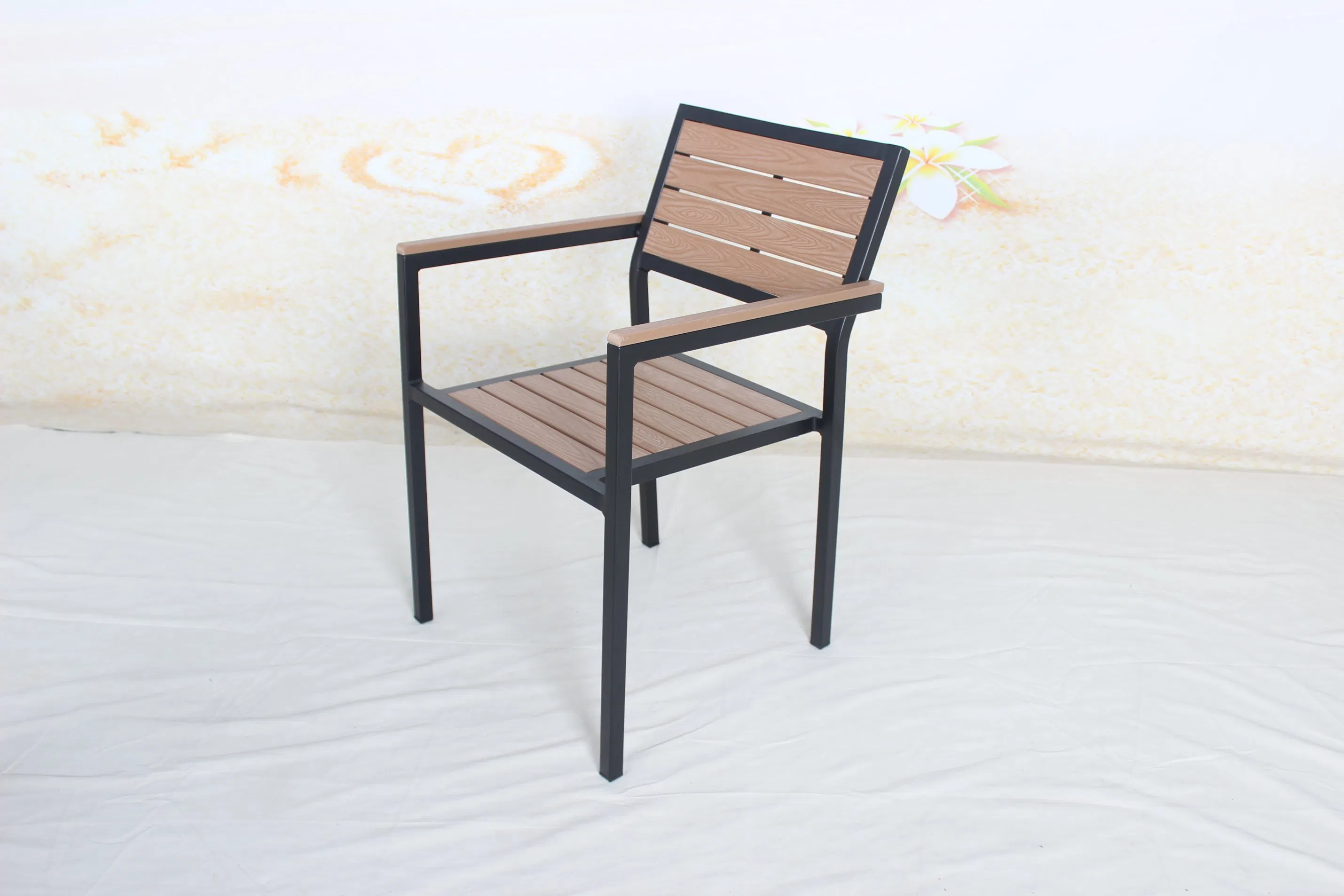 Outdoor Restaurant 7 Pieces Plastic Wood Table Chairs Garden Furniture Dining Set