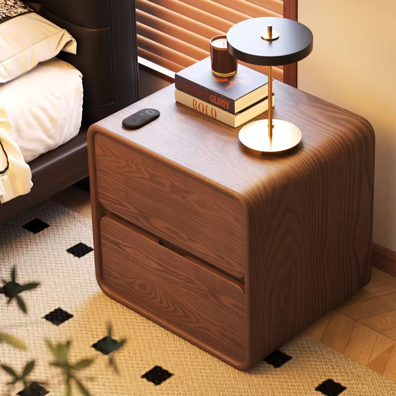 New Solid Wood Modern Minimalist Nightstand with Storage for Bedroom Furniture Small Bedroom Home Retro Style