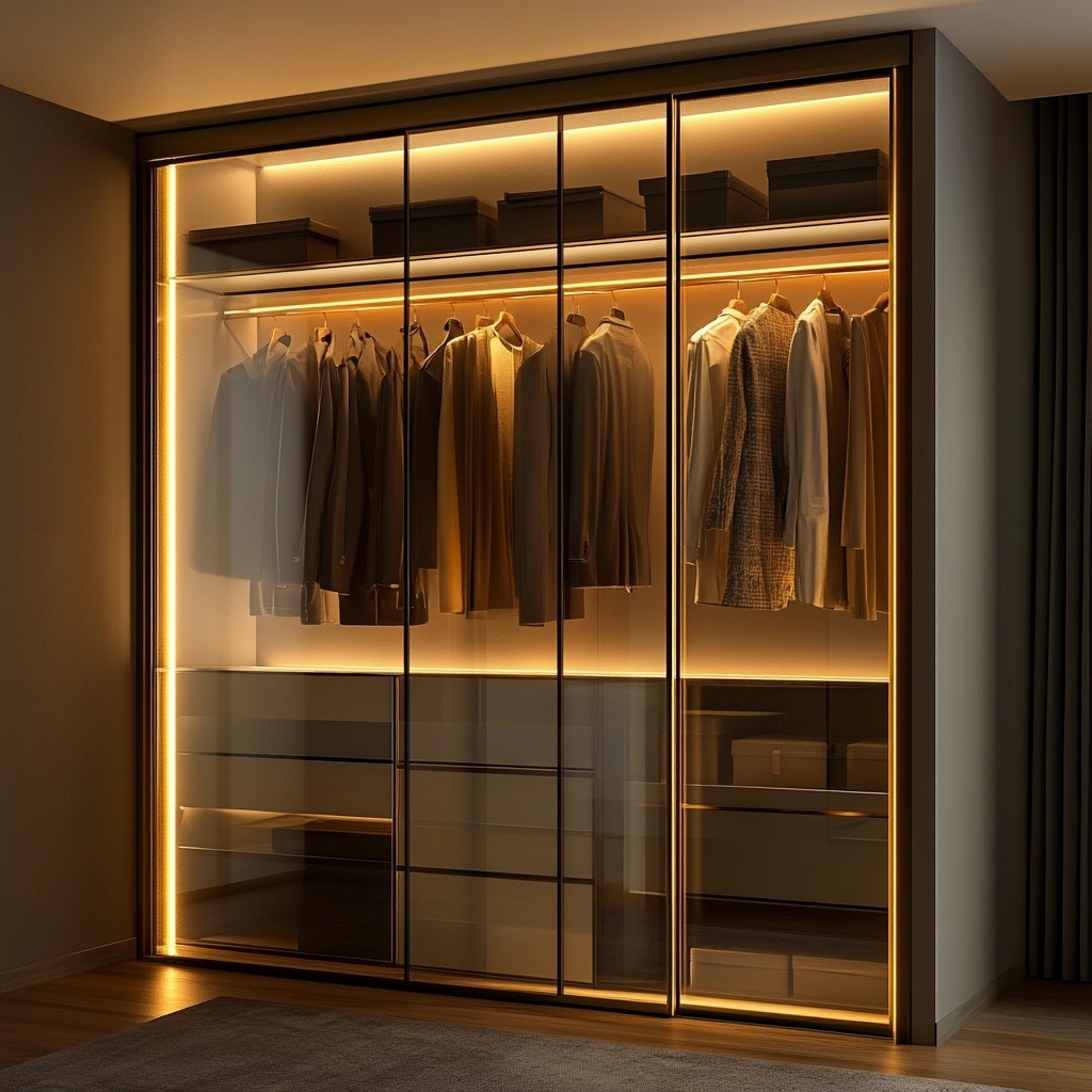 Modern Home Furniture Custom Built-In Closet Sliding Glass Door Wooden Wardrobes for Bedroom Hotel Storage