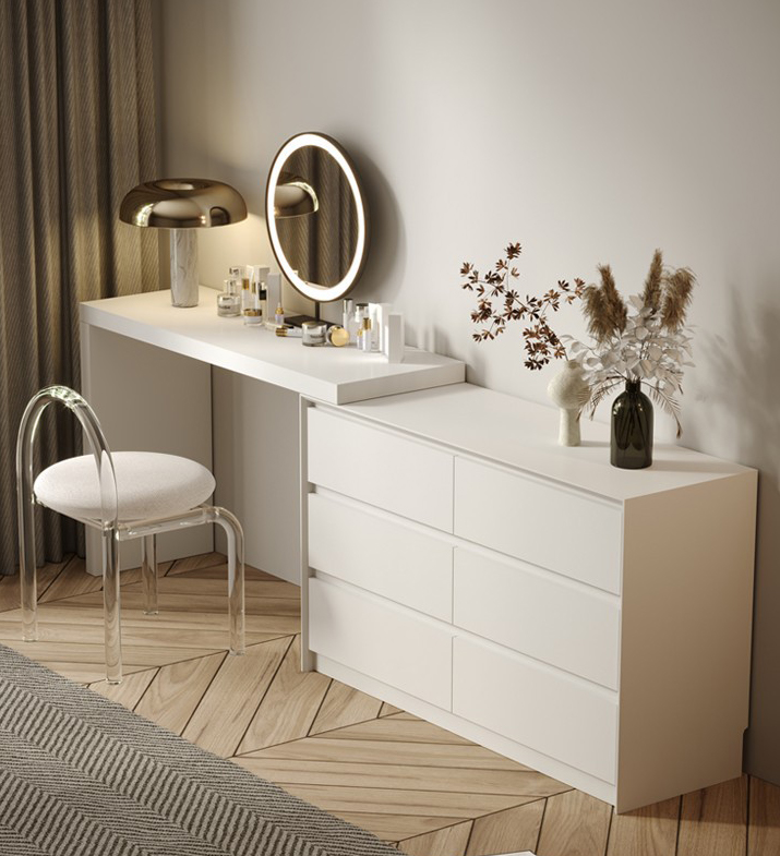 Modern Solid Wood Bedroom Dresser Makeup Table Bucket Cabinet Integrated Chest Makeup Table with Drawers