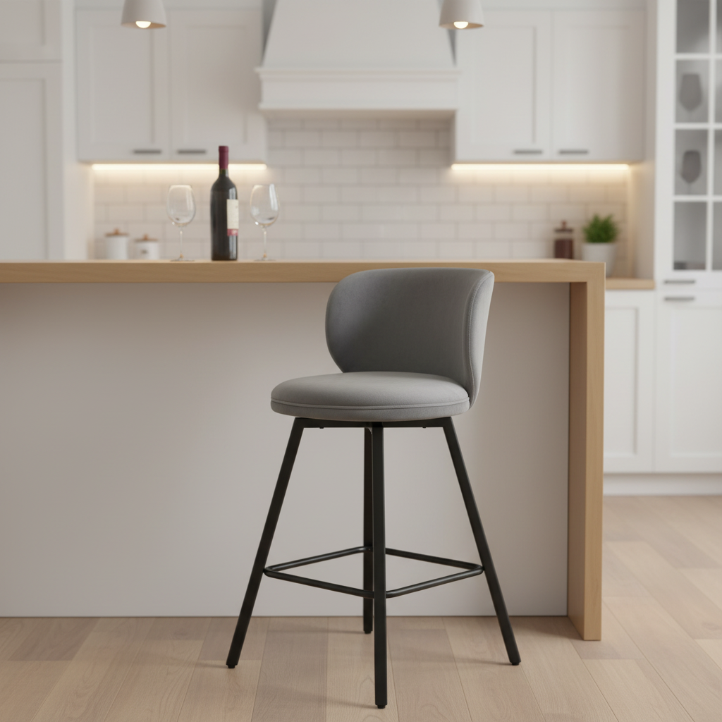 2026 Swivel Metal Counter Height Modern Breakfast Upholstered Bar Stools for Kitchen Island Mall Living Room Luxury Commercial
