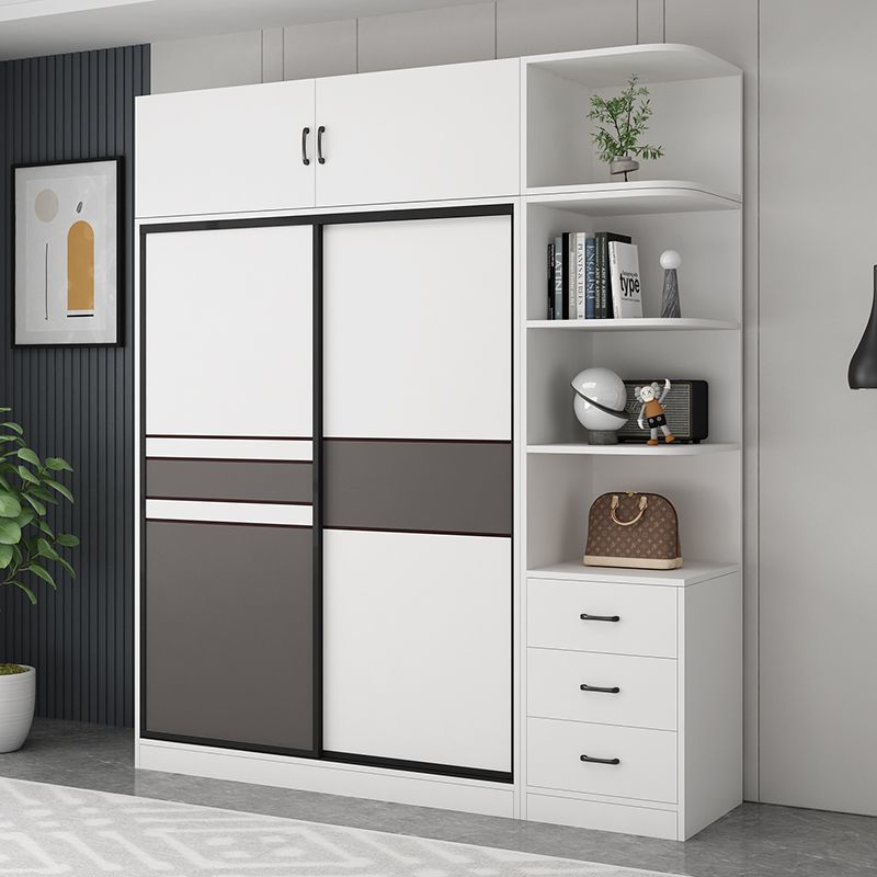 Wardrobe for Home Bedroom Sliding Door Modern Minimalist Artificial Board Storage Cabinet Large Closet for Rental Home Furniture