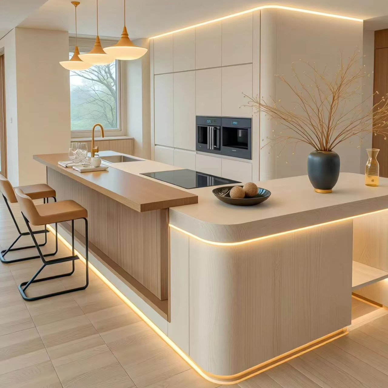 Luxury Solid Wood Customizable Multi-Functional Modern Wardrobe Island Table &amp; TV Cabinet For Kitchen With Space Maximization
