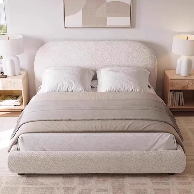 Zayshine French Modern Luxury Large Size White Sherpa Master Bedroom Bed 1.5 1.8 Meters Modular Apartment Hotel Double Soft Bed