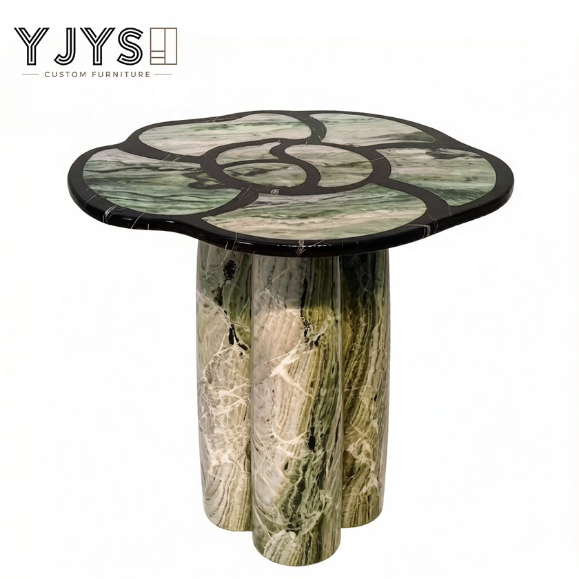 Irregular Petal Marble Inlay Accent Table, Living Room Furniture