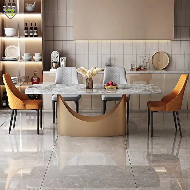 Best Selling Promotional Price Dining Table Set 6 Chairs Sinered Stone Full Dining Table Set 6 Seater China Furniture Concrete